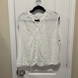 White V-Neck Sleeveless Blouse with Ruched Mandarin Collar